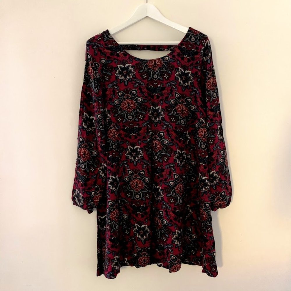 Abercrombie Red Floral Paisley Printed Flowy Shift Dress M - Retro Vintage Style